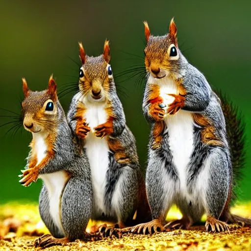 Image similar to three squirrel's having a cool birthday party, national geographic photo, highly detailed