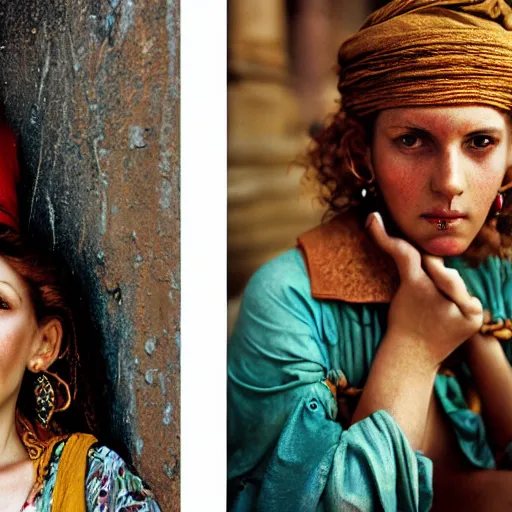 Image similar to Beautiful 17th Century Barbary Coast pirate female models with Ginger hair and Golden hooped earrings photography by Steve McCurry