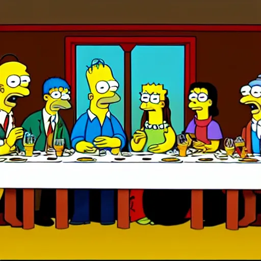 Prompt: the last supper as a still from the simpsons