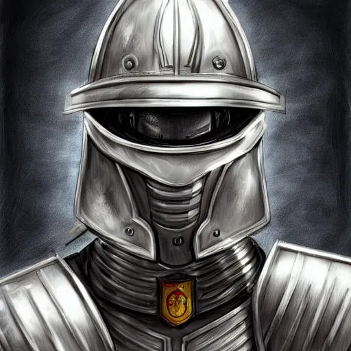 Image similar to An old man wearing knights armour and a fire fighters helmet, full view, highly detailed, digital art, sharp focus, trending on art station, anime art style