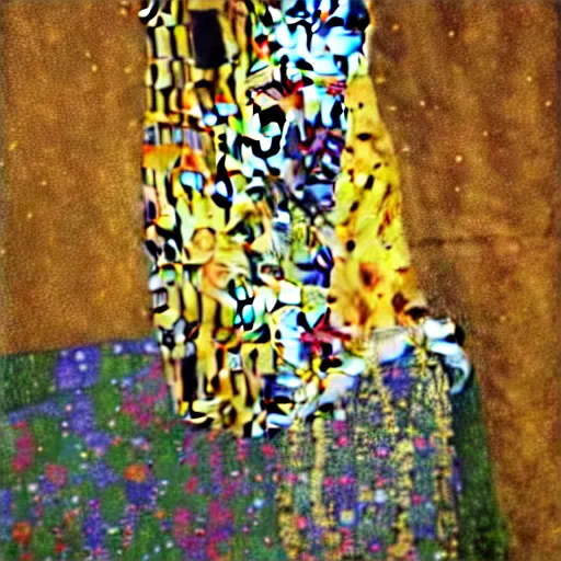 Image similar to a man hugging himself, Gustav Klimt painting