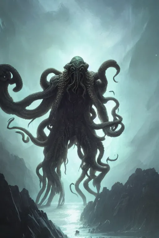 Image similar to cthulhu, huge, towering, gigantic, high octane, 8 k, digital art, magic the gathering, mtg, by greg rutkowski, trending on artstation