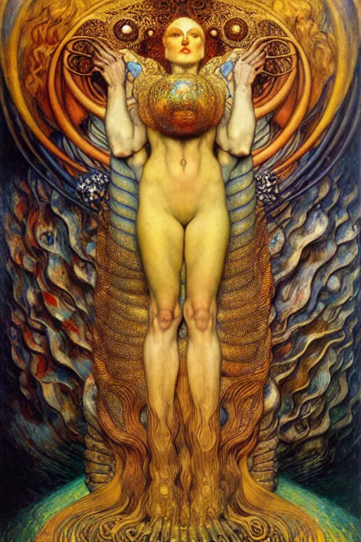 Image similar to Divine Chaos Engine by Karol Bak, Jean Delville, William Blake, Gustav Klimt, and Vincent Van Gogh, symbolist, visionary