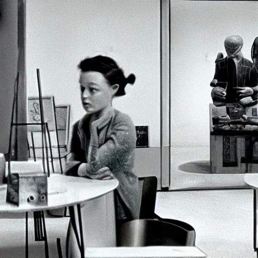 Prompt: an still picture museum in a movie by jacques tati, still life, no humans