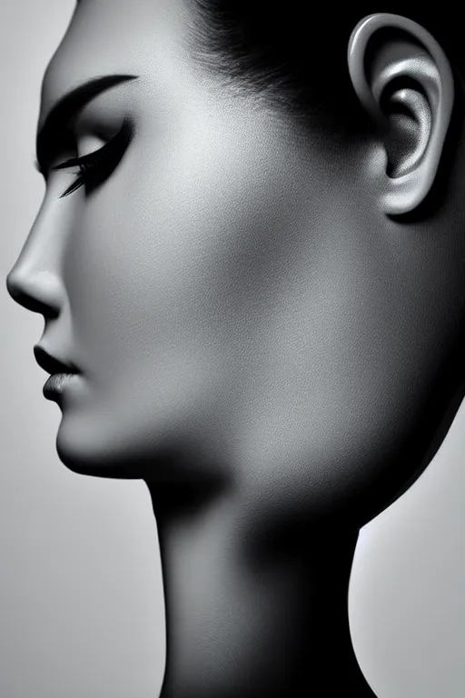 Image similar to monochrome close - up profile face black background beautiful young porcelain vegetal - dragon - cyborg - female 1 5 0 mm beauti