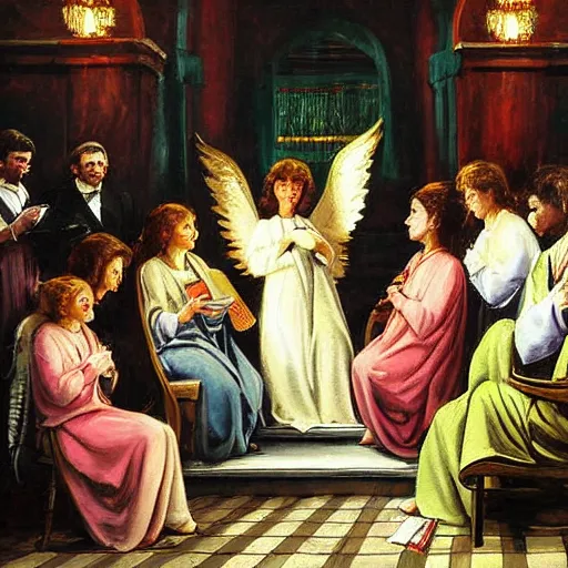 Prompt: Angelic choir playing poker painting by Gaudenzio Ferrari