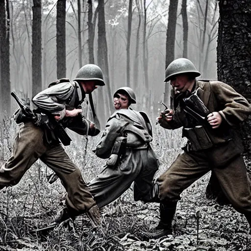 Image similar to ww 2 battlefield encounter in the woods