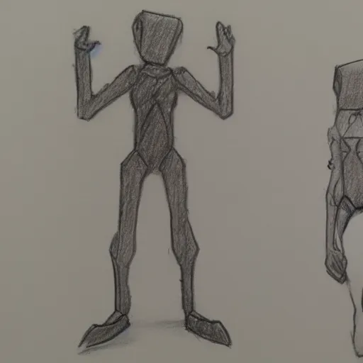 Prompt: stick figure character concept art, pencil drawing