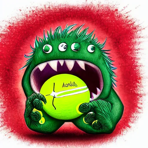 Image similar to a screaming tennis ball monsters, startled surprised face, oh shit face, colorful, digital art, fantasy, magic, chalk, trending on artstation, ultra detailed, professional illustration by basil gogos