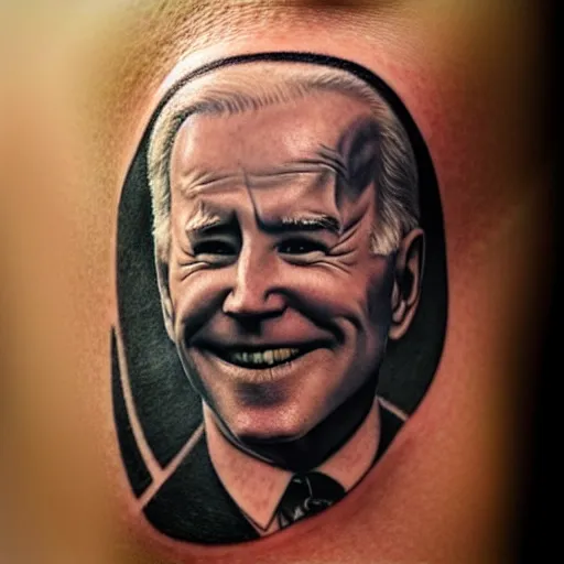 Image similar to tattoo of Joe Biden printed on a man’s arm