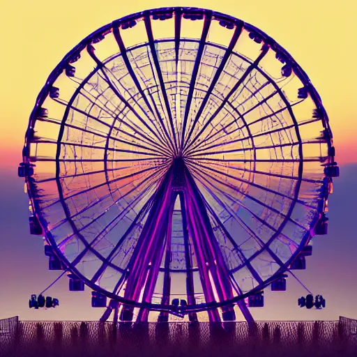 Image similar to ferris wheel at sunrise, studio shot, studio lighting, bokeh, sharp focus, digital art, trending on artstation, behance, octane render, unreal engine 5, intricate, ornate, hyper realism, 1 0 0 mm