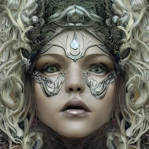 Prompt: a highly detailed character portrait of a beautiful symmetric Medusa radiating a majestic glowing aura, ornate cyberpunk robes, intricate, digital painting, artstation, concept art, smooth, sharp focus, illustration, deep vibrant colors, 3d rim light, hyperrealistic, photorealistic - H 704