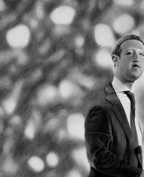 Prompt: a detailed pencil drawing of mark zuckerberg holding a presidential rally