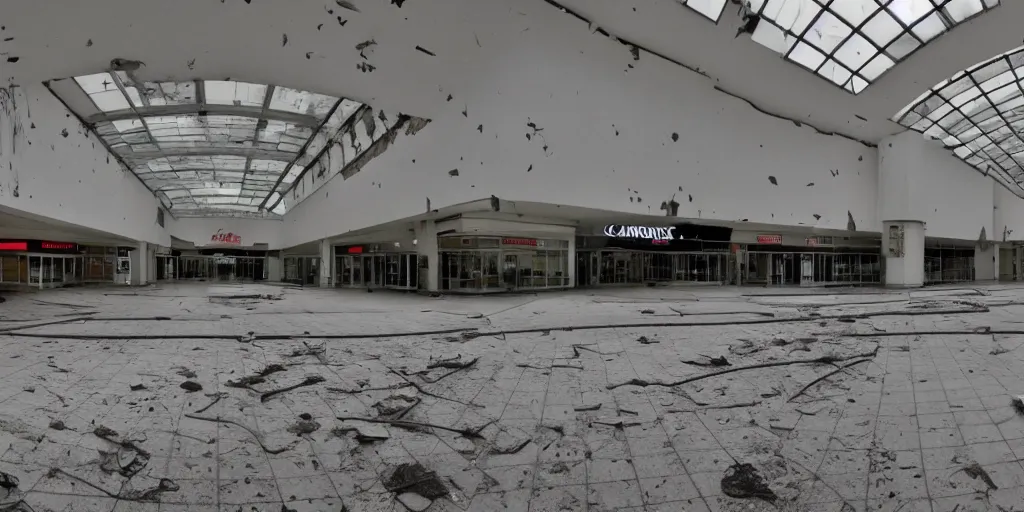 Prompt: abandoned mall, old distorted camcorder video