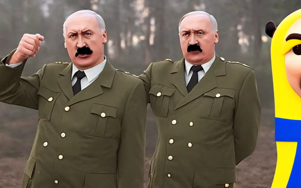 Image similar to alexander lukashenko as hitler minion shot from movie pixar