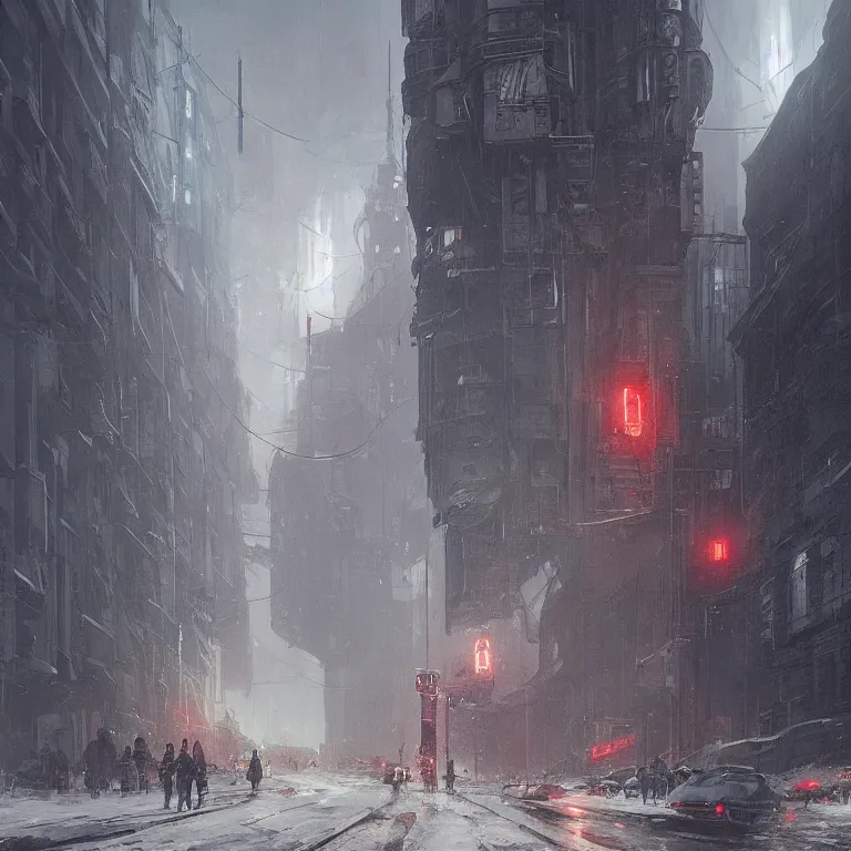 Image similar to cyberpunk depiction of the city of gdansk during arctic conditions by greg rutkowski