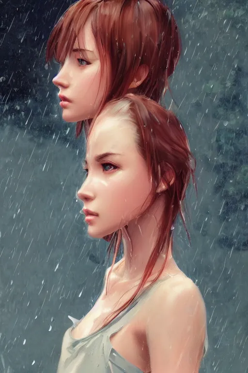 Prompt: a girl in the rain, full shot, fine - face, realistic shaded perfect body, fine details. night setting. very anime style. realistic shaded lighting poster by ilya kuvshinov katsuhiro, magali villeneuve, artgerm, jeremy lipkin and michael garmash, rob rey and kentaro miura style, trending on art station