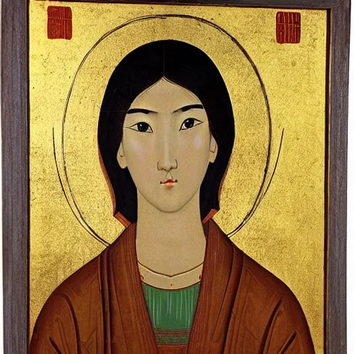 Image similar to portrait of asian looking girl in iconography style andrei rublev