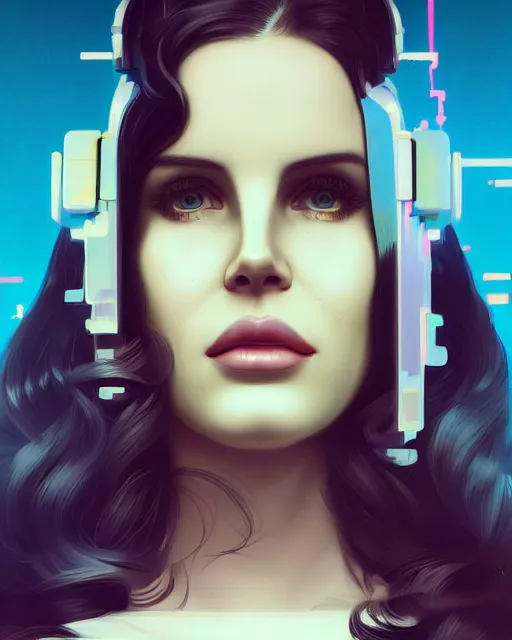 Image similar to portrait of lana del rey as a cyborg. intricate abstract. key art. game art. concept art. intricate artwork. by tooth wu, wlop, beeple, dan mumford. 8 k octane render, trending on artstation, greg rutkowski very coherent symmetrical artwork. cinematic, hyperrealism, very detailed, iridescent accents