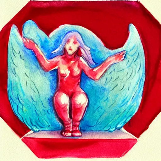 Prompt: Angel crying on top of a red ocean cube, trending on ArtStation watercolor drawing painting creative painterly artistic