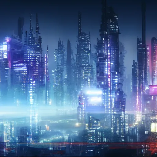 Prompt: foggy view over cyberpunk style future city, a hyper realistic professional photographic view,very beautiful scenery, very realistic painting effect, hd, hdr, cinematic 4k wallpaper, 8k, ultra detailed, high resolution,