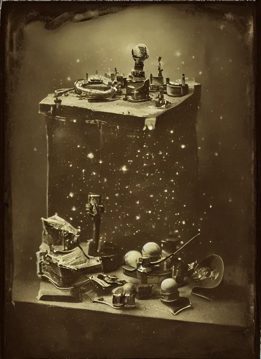 Image similar to old wetplate daguerreotype portrait of the birth of a genius inventor, explosion of data fragments, fractal, intricate, elegant, highly detailed, parallax, leica, medium format, subsurface scattering, by jheronimus bosch and greg rutkowski and louis jacques mande daguerre