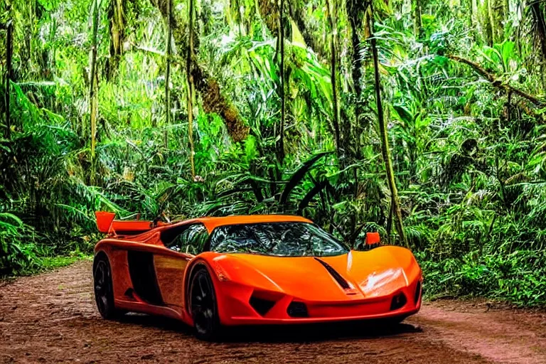 Image similar to A supercar running in the Amazon forest