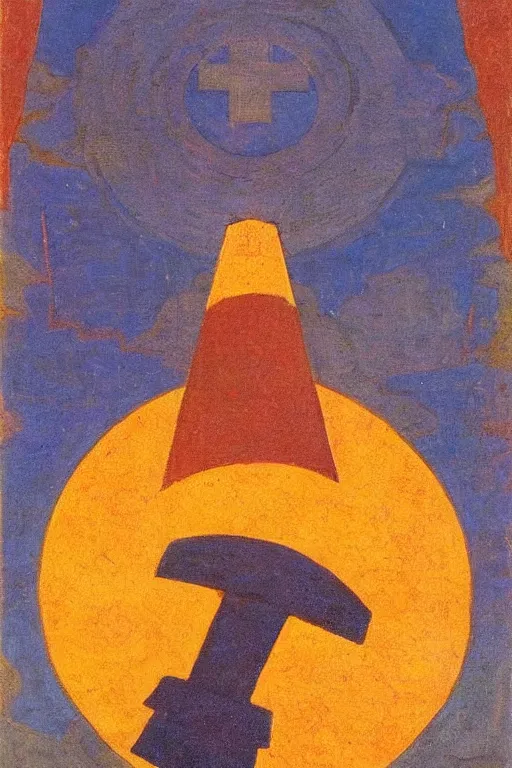 Image similar to thor with mjollnir, marvel, artwork by nicholas roerich,