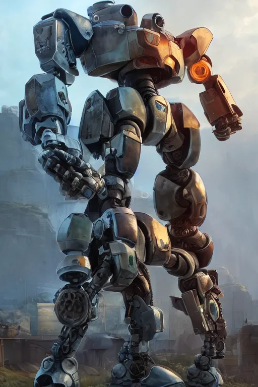 Image similar to mechwarrior 5 : mercenaries mech megaman transformer robot boss tank engine game octane render, 4 k, hd 2 0 2 2 3 d cgi rtx hdr style chrome reflexion glow fanart, global illumination ray tracing hdr fanart arstation by ian pesty by jesper ejsing pixar and disney unreal zbrush central hardmesh