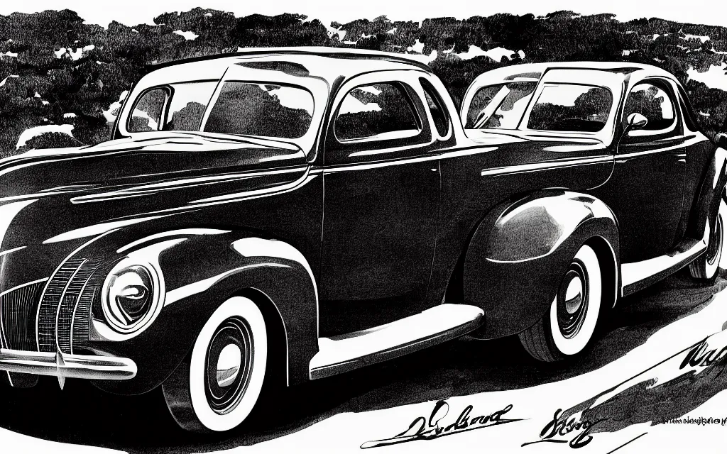 Prompt: illustration of a 1 9 4 0 ford coupe
