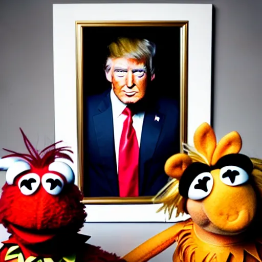 Prompt: studio portrait still of muppet!!!!! donald trump!!!!!! as a muppet muppet as a muppet, 8 k, studio lighting, key light,