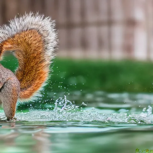 Image similar to a squirrel running in the water, fast shutter speed, high speed, action photo, 1 / 1 0 0 0 sec shutter, fish - eye lens