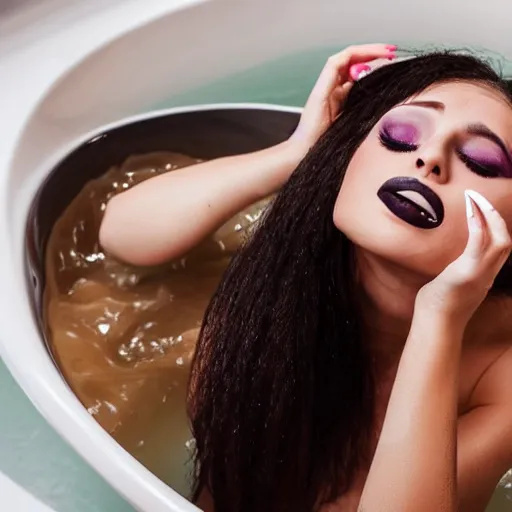 Image similar to woman trying to put her makeup on in a bath tub