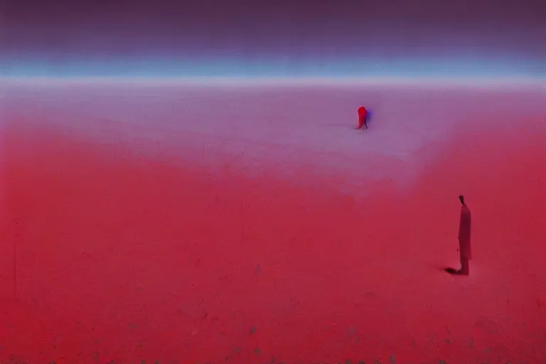 Image similar to surreal frozen landscape, painting by beeple and zdzisław beksinski, red color scheme, a matte painting by li shida, cgsociety, context art, redshift, matte painting, reimagined by industrial light and magic