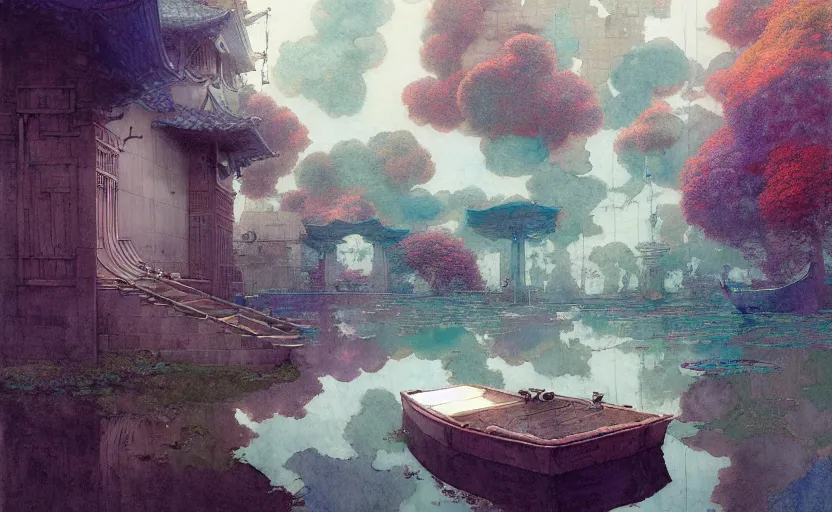 Image similar to tiled room squared waterway, fantasy. intricate, amazing composition, colorful watercolor, by ruan jia, by maxfield parrish, by marc simonetti, by hikari shimoda, by robert hubert, by zhang kechun, illustration, gloomy