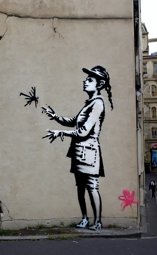Prompt: wall with famous banksy graffiti