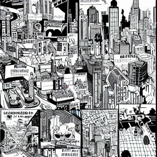Image similar to complex furturistic city, comic book art style