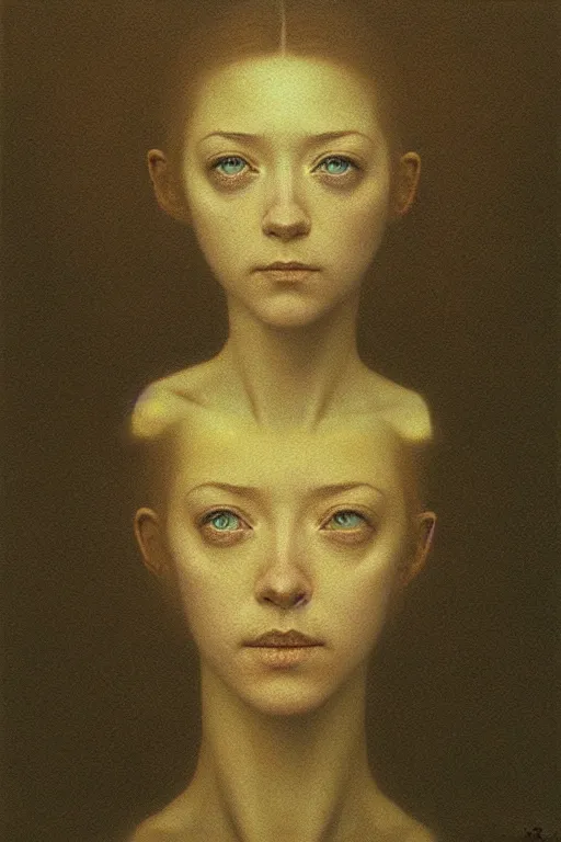 Image similar to female who looks like young alyson hannigan by beksinski