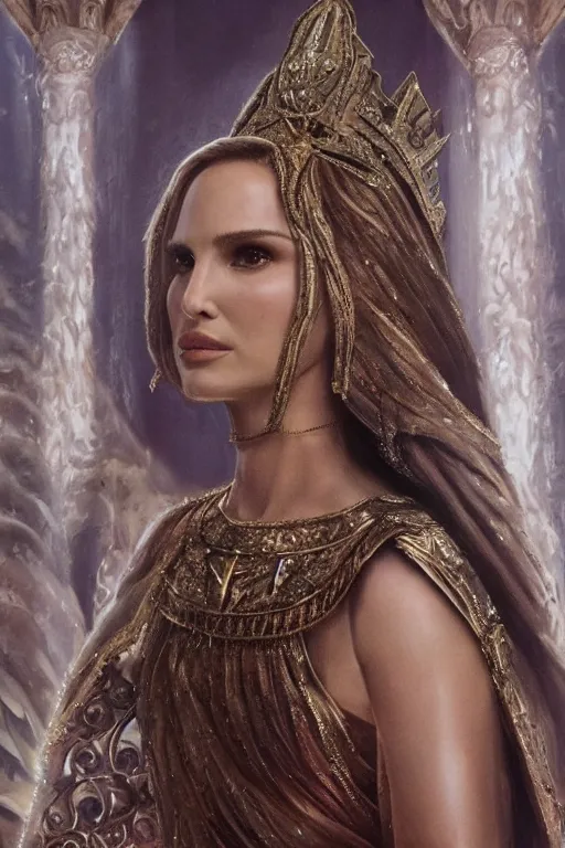 Prompt: Natalie Portman as a Goddess on a Throne, Detailed Face