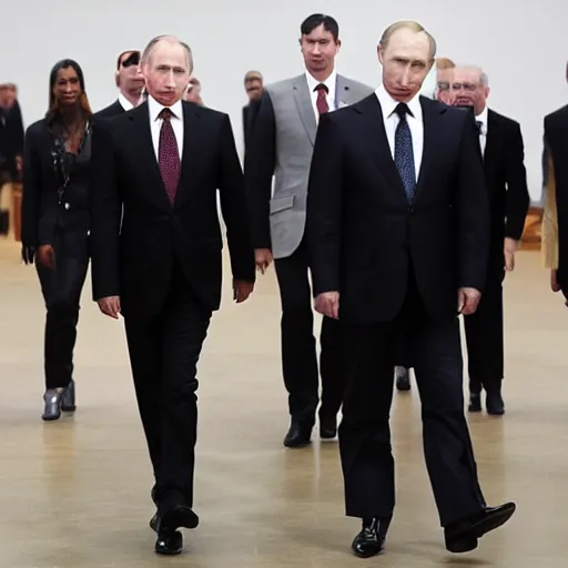 Prompt: putin in high - heeled shoes, walking down the catwalk, stumbling