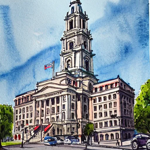 Image similar to watercolor painting of philadelphia city hall