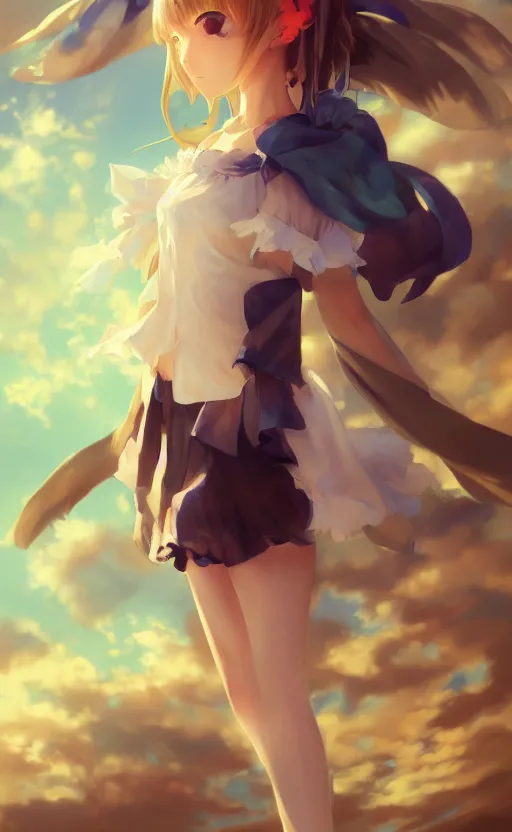 Image similar to A beautiful anime-style digital full-body portrait of Cirno, by Stanley Artgerm Lau, WLOP, Rossdraws, LeraPi, and Sakimichan, trending on ArtStation, deviantart, SFW version