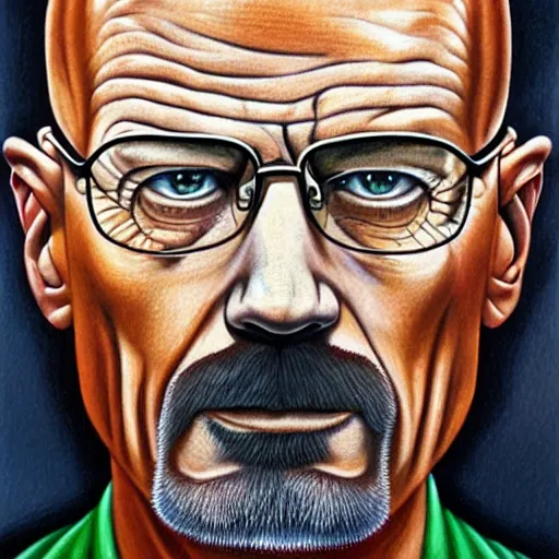 Prompt: portrait of walter white painted by alex grey