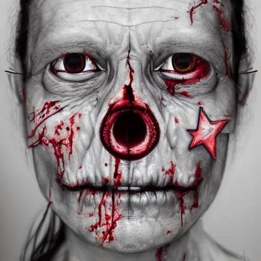 Image similar to Intricate five star Zombie Facial portrait by Anna Kullberg, Colored pencil on paper, high detail, skin texture, photo realistic, hyperrealism,matte finish, high contrast, 3d depth, masterpiece, vivid colors, artstationhd