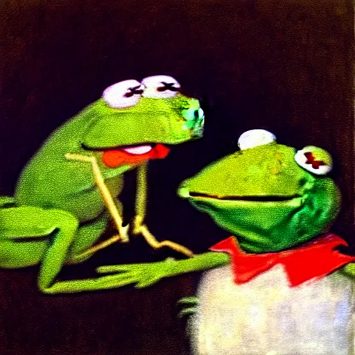 Image similar to “Kermit the Frog Devouring His Son” by Francisco Goya