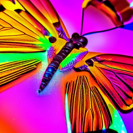 Prompt: a butterfly made of colorful lasers, ultra realistic, photography, 8 k, highly detailed
