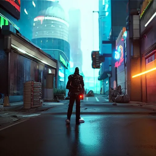 Prompt: distopian cyberpunk street, neon, photorealistic, homeless people in the streets, unreal engine 5 »