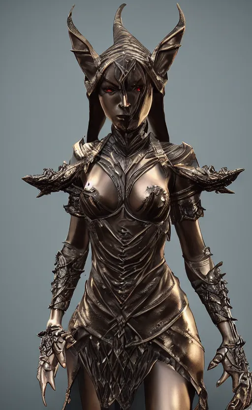 Prompt: Gothic elf princess in dragon armor, bronze statue, unreal engine, high detailed