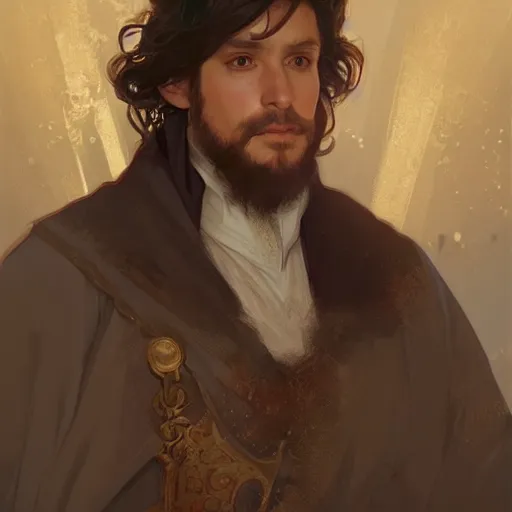 Prompt: georgian nobleman, portrait, D&D, fantasy, highly detailed, digital painting, artstation, concept art, sharp focus, illustration, art by artgerm and greg rutkowski and alphonse mucha