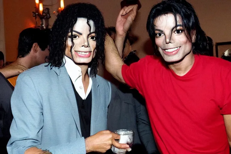 Prompt: Michael Jackson and jair Bolsonaro drinks together